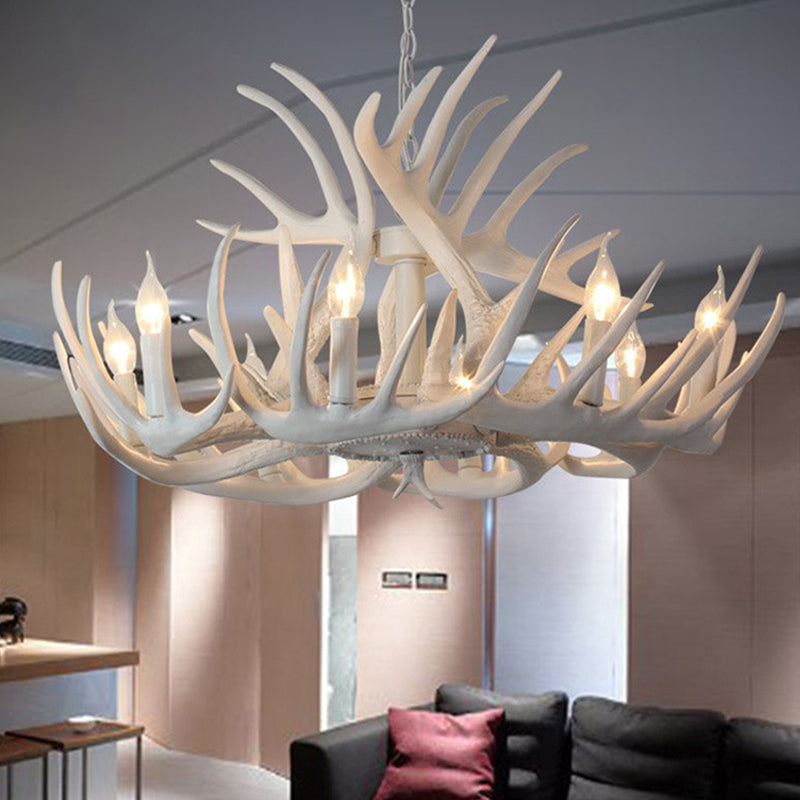 Resin White Antler Chandelier - Classic Pendant Light Fixture For Dining Room