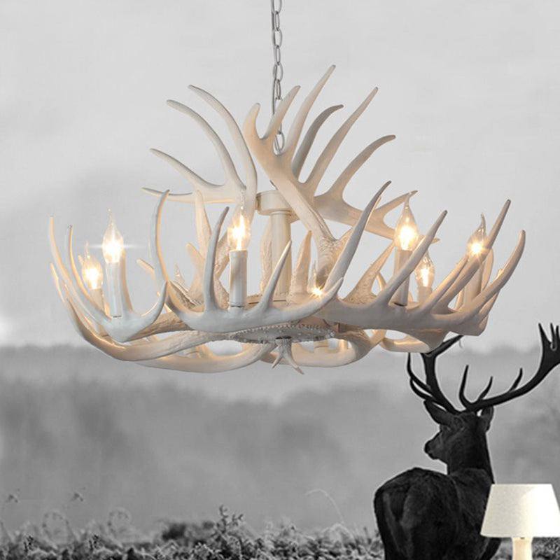 Resin White Antler Chandelier - Classic Pendant Light Fixture For Dining Room