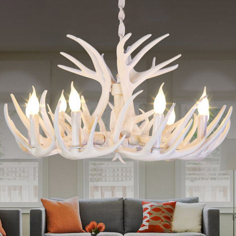 Resin White Antler Chandelier - Classic Pendant Light Fixture For Dining Room