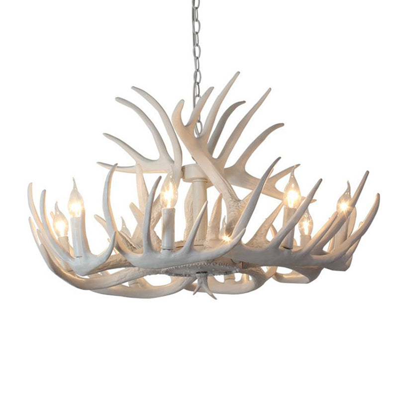 Resin White Antler Chandelier - Classic Pendant Light Fixture For Dining Room