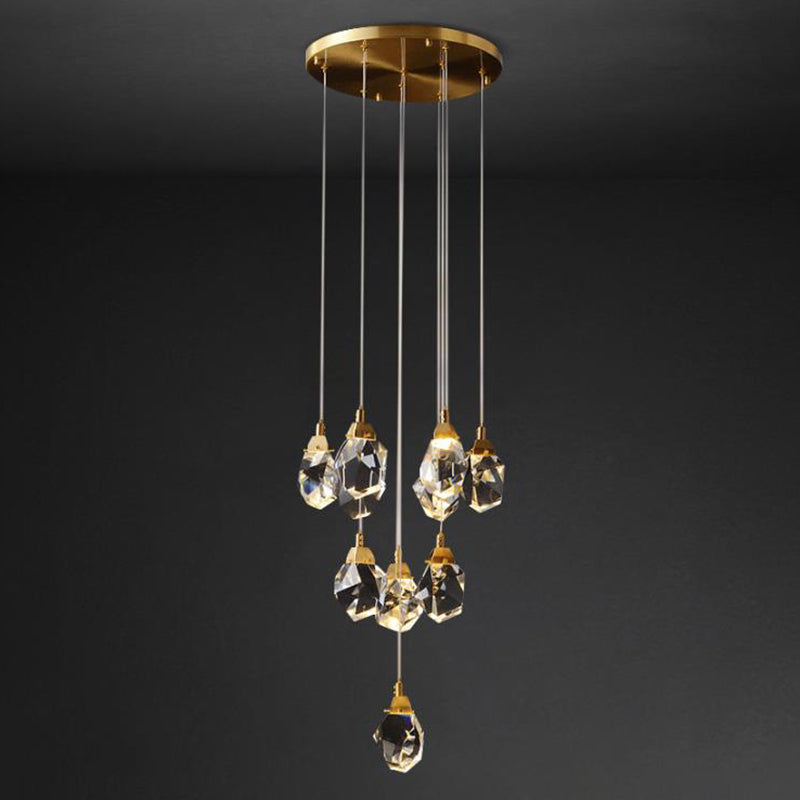 Led Crystal Gemstone Suspension Light | Artistic Brass Pendant For Dining Room 10 / Warm