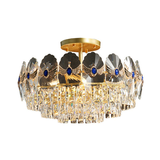 Gold Tiered Semi Flush Crystal Ceiling Light Fixture - Elegant Living Room Décor