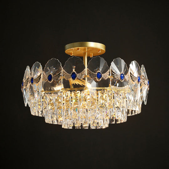 Gold Tiered Semi Flush Crystal Ceiling Light Fixture - Elegant Living Room Décor