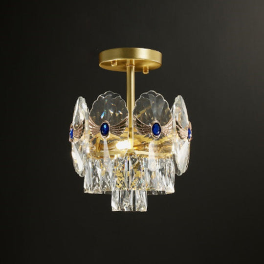 Gold Tiered Semi Flush Crystal Ceiling Light Fixture - Elegant Living Room Décor