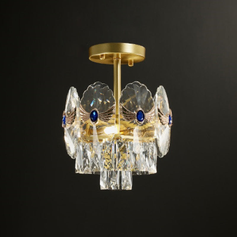 Gold Tiered Semi Flush Crystal Ceiling Light Fixture - Elegant Living Room Décor / 11