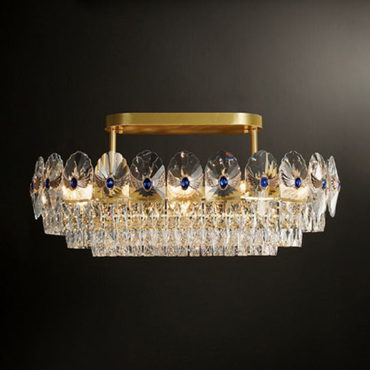 Gold Tiered Semi Flush Crystal Ceiling Light Fixture - Elegant Living Room Décor