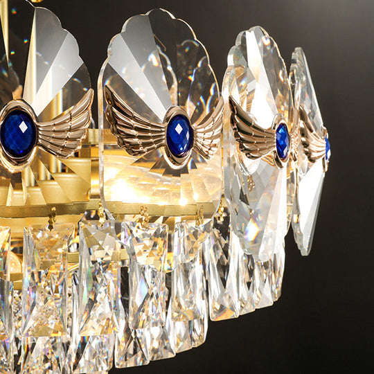 Gold Tiered Semi Flush Crystal Ceiling Light Fixture - Elegant Living Room Décor