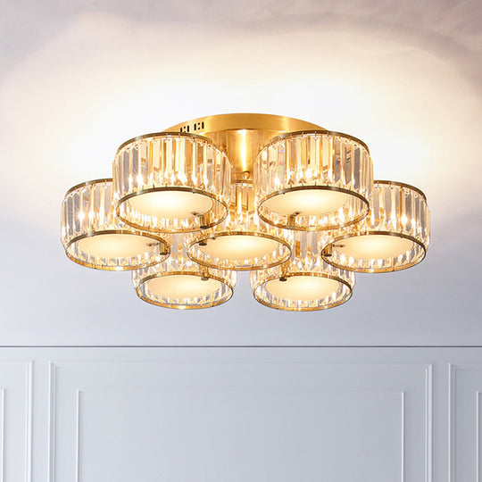 Minimalist Gold Crystal Flush Mount Ceiling Light: Tri-Prism Round Semi Flush Lighting