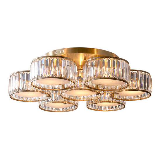 Minimalist Gold Crystal Flush Mount Ceiling Light: Tri-Prism Round Semi Flush Lighting