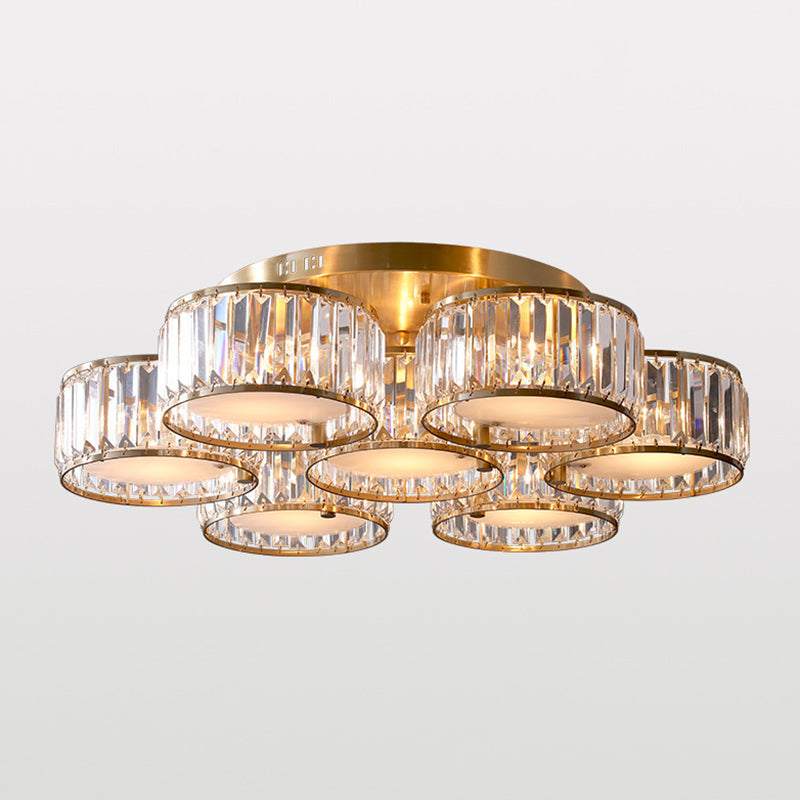 Minimalist Gold Crystal Flush Mount Ceiling Light: Tri-Prism Round Semi Flush Lighting