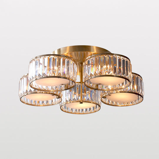 Minimalist Gold Crystal Flush Mount Ceiling Light: Tri-Prism Round Semi Flush Lighting