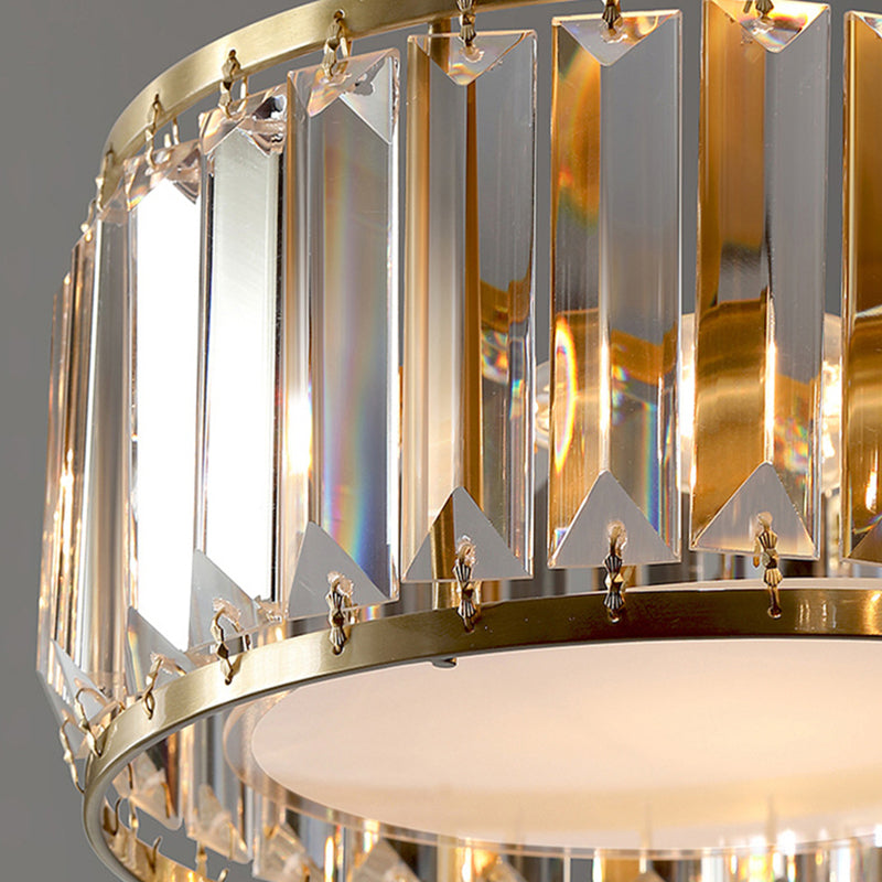 Minimalist Gold Crystal Flush Mount Ceiling Light: Tri-Prism Round Semi Lighting