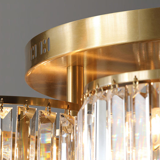 Minimalist Gold Crystal Flush Mount Ceiling Light: Tri-Prism Round Semi Lighting