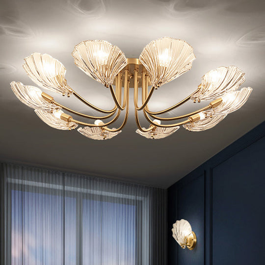 Contemporary Gold Semi Flush Mount Ceiling Light with Clear Crystal Scallop Shape