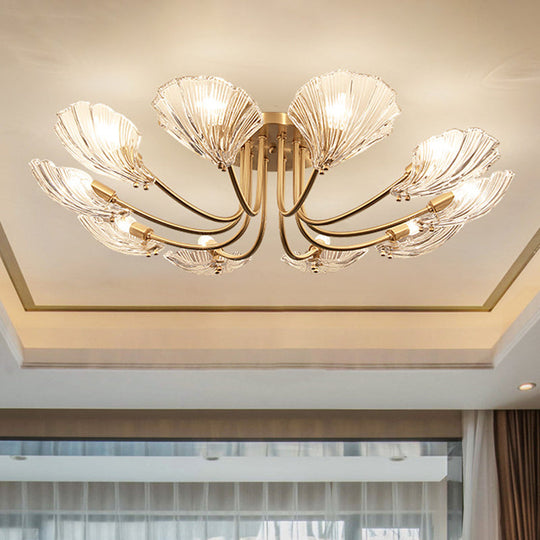 Contemporary Gold Semi Flush Mount Ceiling Light with Clear Crystal Scallop Shape