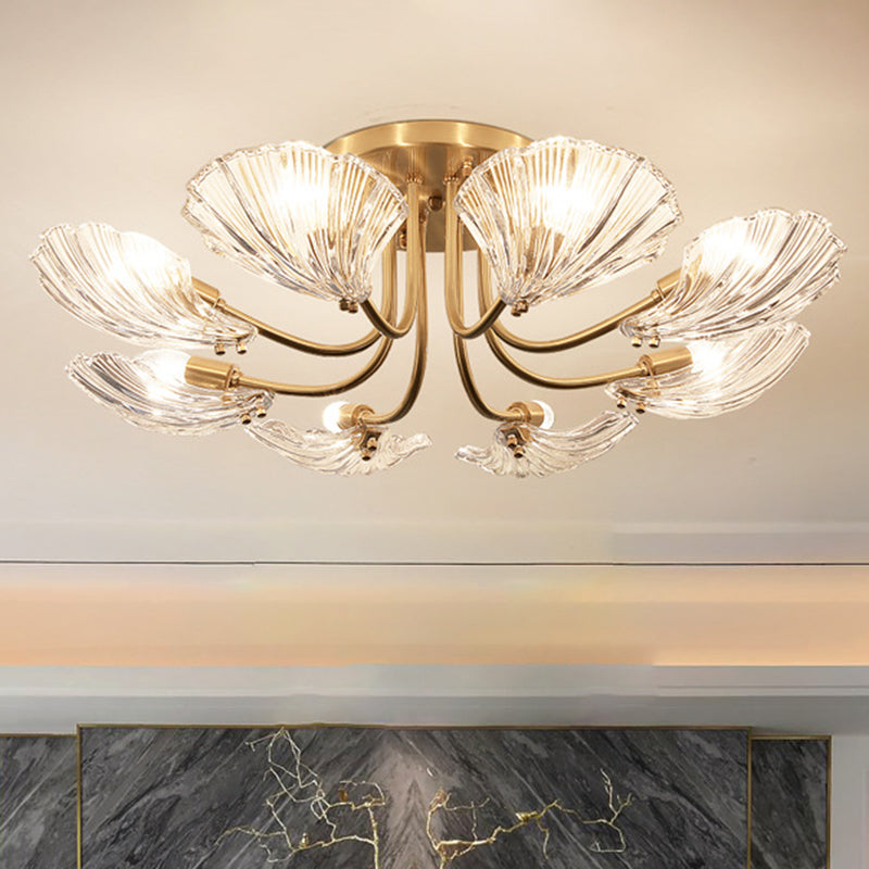 Contemporary Gold Semi Flush Mount Ceiling Light with Clear Crystal Scallop Shape