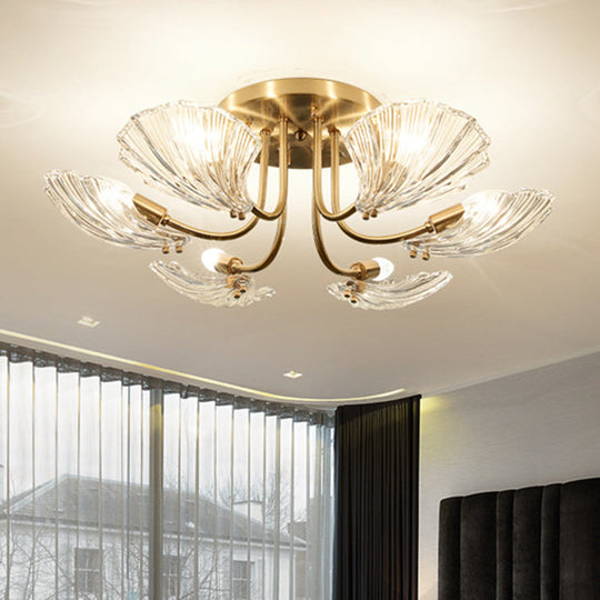 Contemporary Gold Semi Flush Mount Ceiling Light with Clear Crystal Scallop Shape