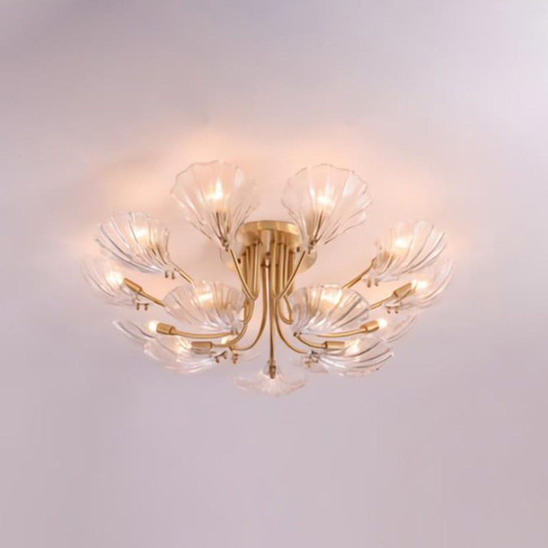 Contemporary Gold Semi Flush Mount Ceiling Light with Clear Crystal Scallop Shape