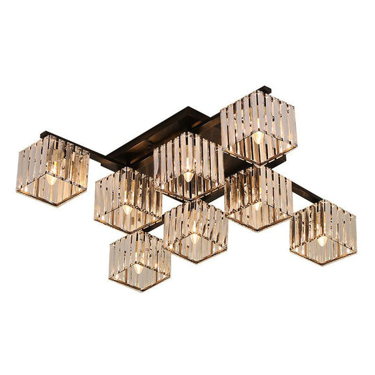 Clear Crystal Cube Living Room Flush Mount Ceiling Light with 8 Bulbs - Simplicity and Style