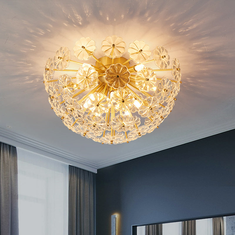 Modern Crystal Flower Brass Flush Mount Ceiling Light for Living Room