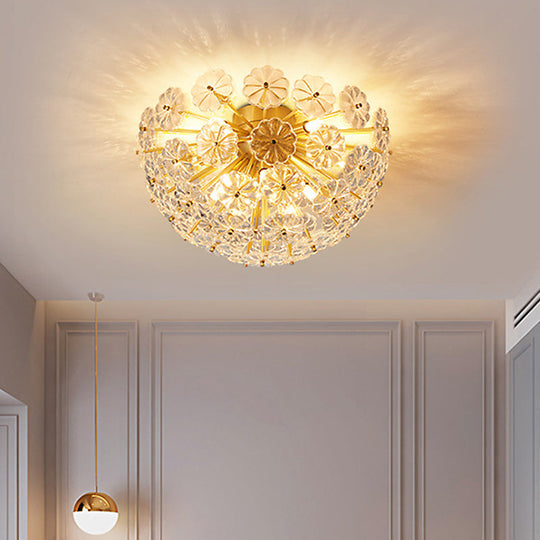 Modern Crystal Flower Brass Flush Mount Ceiling Light for Living Room