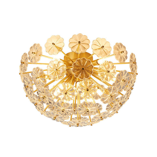 Modern Crystal Flower Brass Flush Mount Ceiling Light for Living Room