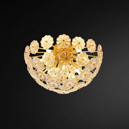 Modern Crystal Flower Brass Flush Mount Ceiling Light for Living Room