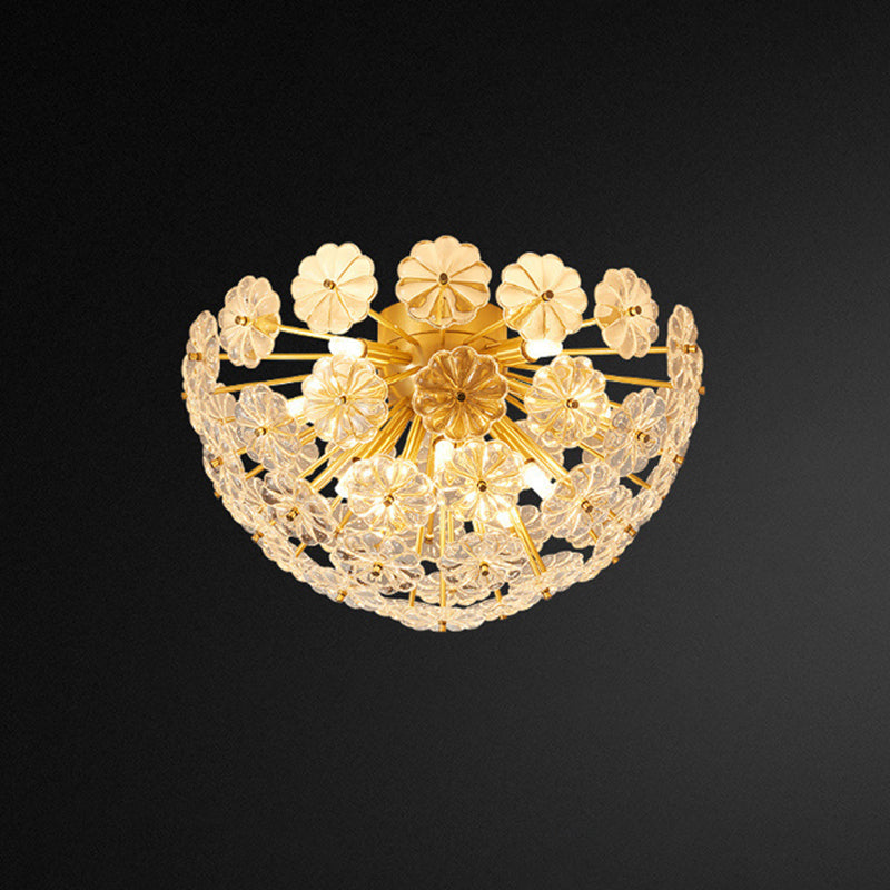 Modern Crystal Flower Brass Flush Mount Ceiling Light for Living Room