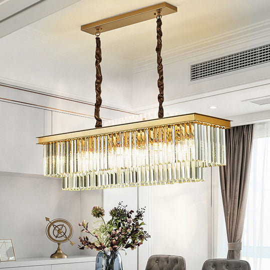 Rectangular 2-Tier Crystal Pendant Light: Artistic Island Hanging Fixture For Living Room