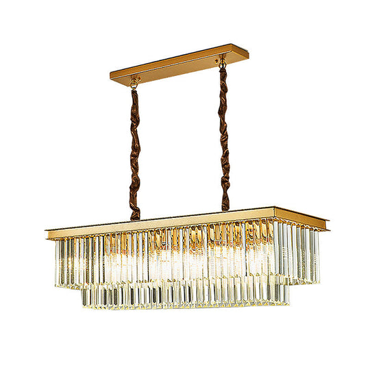 Rectangular 2-Tier Crystal Pendant Light: Artistic Island Hanging Fixture For Living Room