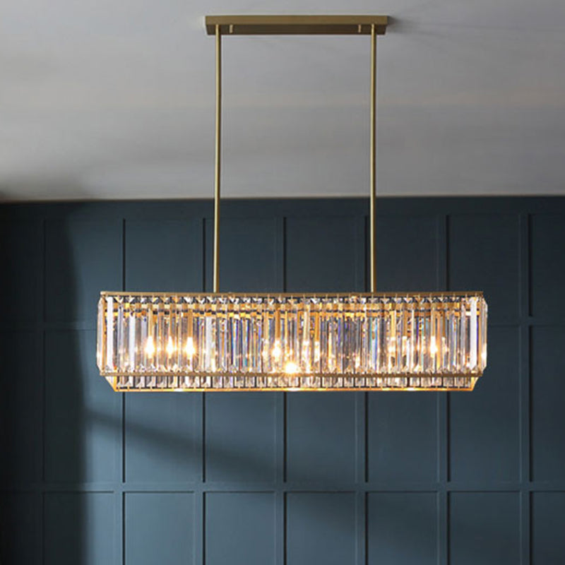 Clear Crystal Island Pendant Light - Minimalistic Rectangular Design 4 Heads Ideal For Living Room