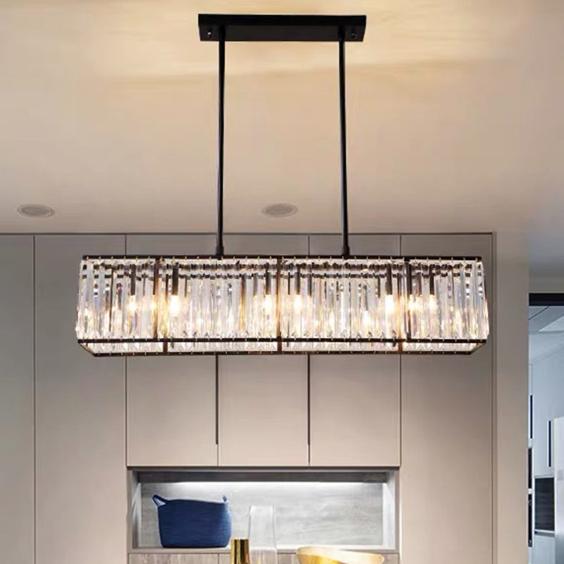 Clear Crystal Island Pendant Light - Minimalistic Rectangular Design 4 Heads Ideal For Living Room