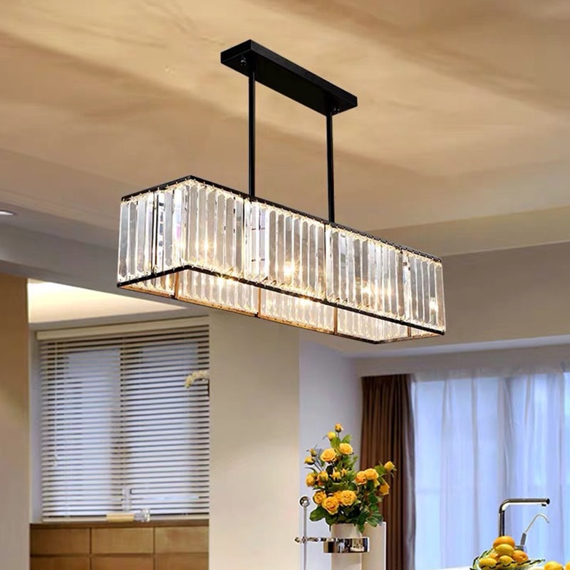 Clear Crystal Island Pendant Light - Minimalistic Rectangular Design 4 Heads Ideal For Living Room