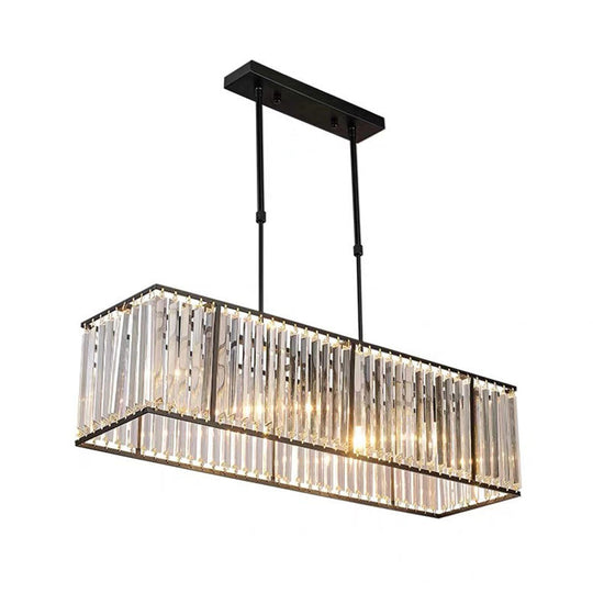 Clear Crystal Island Pendant Light - Minimalistic Rectangular Design 4 Heads Ideal For Living Room