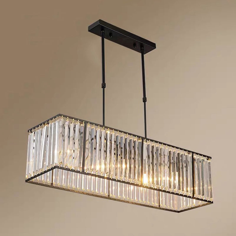 Clear Crystal Island Pendant Light - Minimalistic Rectangular Design 4 Heads Ideal For Living Room