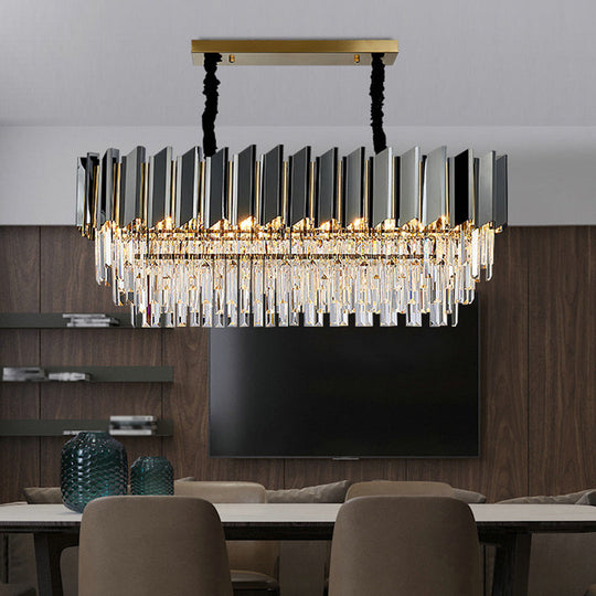 Contemporary Black Prismatic Crystal Oval Island Pendant Light Fixture For Dining Room