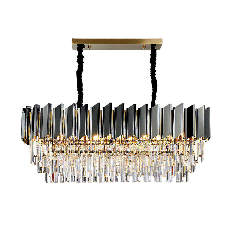 Contemporary Black Prismatic Crystal Oval Island Pendant Light Fixture For Dining Room