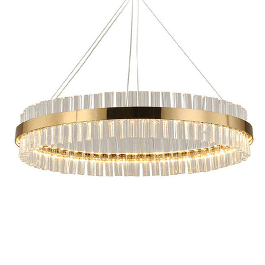 Simplicity Gold Led Crystal Pendant Light - Ring Tri-Prism Design Perfect For Living Room