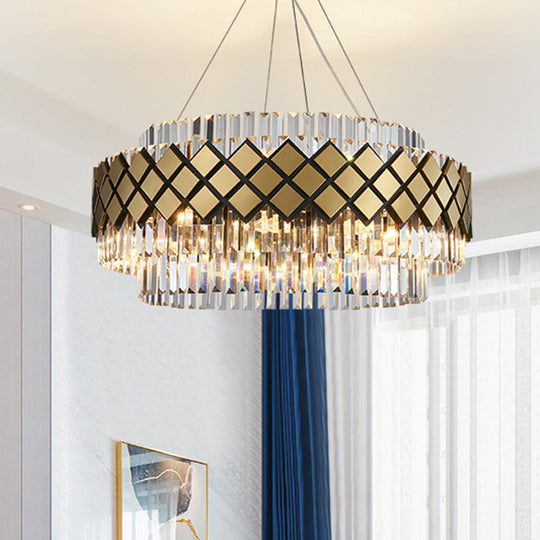 Artistic Round Crystal Chandelier In Gold Stunning Suspension Lighting For Living Room / 23.5