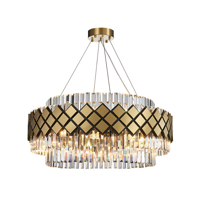 Artistic Round Crystal Chandelier In Gold Stunning Suspension Lighting For Living Room