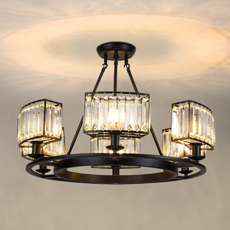 Black Crystal Ring Suspension Light: Artistic Living Room Chandelier 6 /