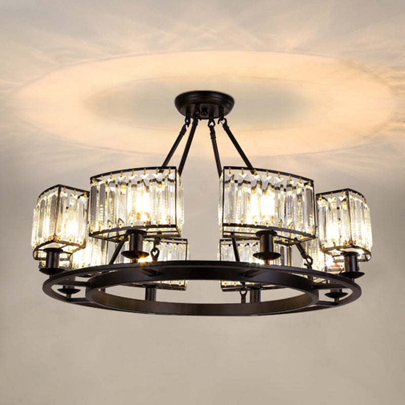 Black Crystal Ring Suspension Light: Artistic Living Room Chandelier 8 /