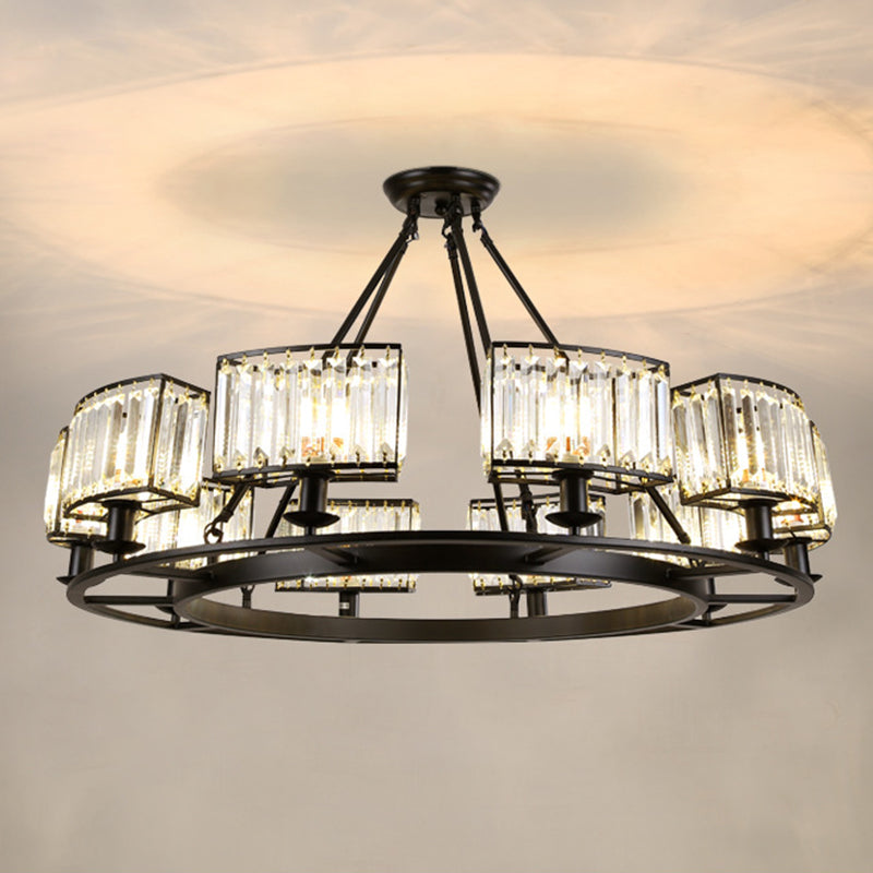 Artistic Ring Suspension Light - Clear Crystal Living Room Chandelier in Black