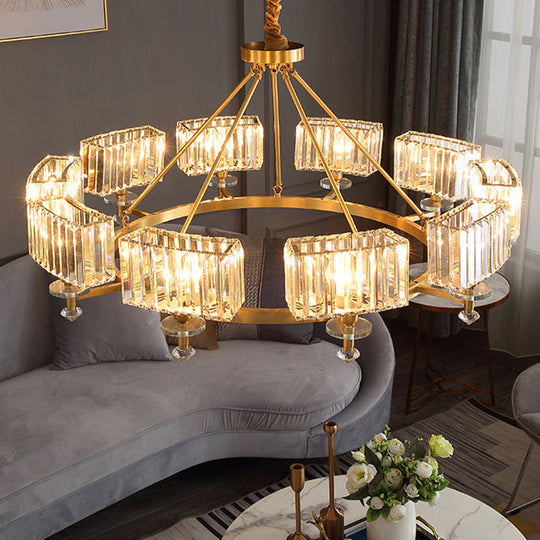 Postmodern Gold Chandelier Ceiling Light For Living Room - Circle Shaped Crystal Block Fixture 10 /