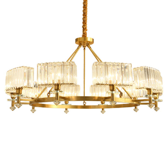 Postmodern Gold Chandelier Ceiling Light For Living Room - Circle Shaped Crystal Block Fixture