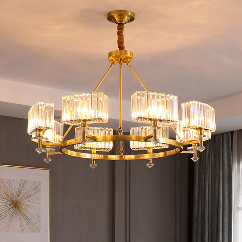 Postmodern Gold Chandelier Ceiling Light For Living Room - Circle Shaped Crystal Block Fixture 8 / B