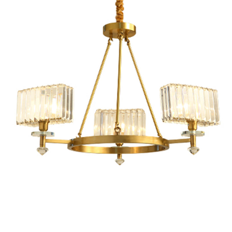 Postmodern Gold Chandelier Ceiling Light For Living Room - Circle Shaped Crystal Block Fixture 3 / B