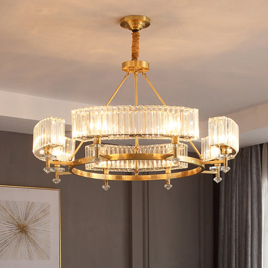 Postmodern Gold Chandelier Ceiling Light For Living Room - Circle Shaped Crystal Block Fixture 8 / C