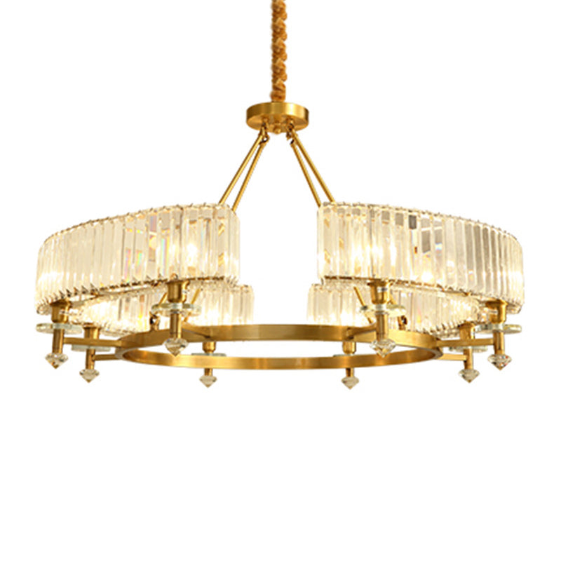 Postmodern Gold Chandelier Ceiling Light For Living Room - Circle Shaped Crystal Block Fixture