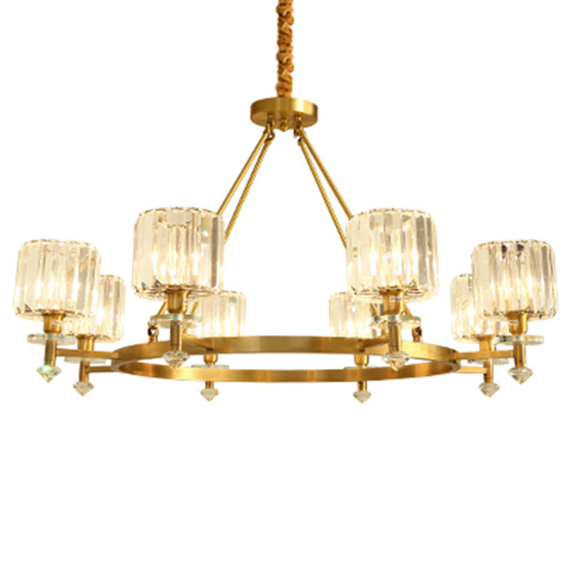 Postmodern Gold Chandelier Ceiling Light For Living Room - Circle Shaped Crystal Block Fixture